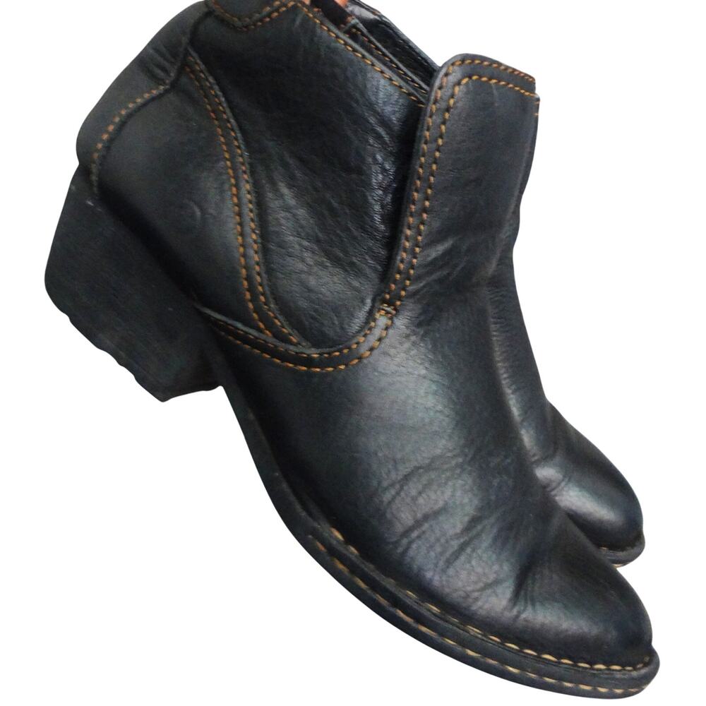 Born Black Leather Ankle Boots Booties Rachelle Round Toe Womens US 7.5 EU 38.5